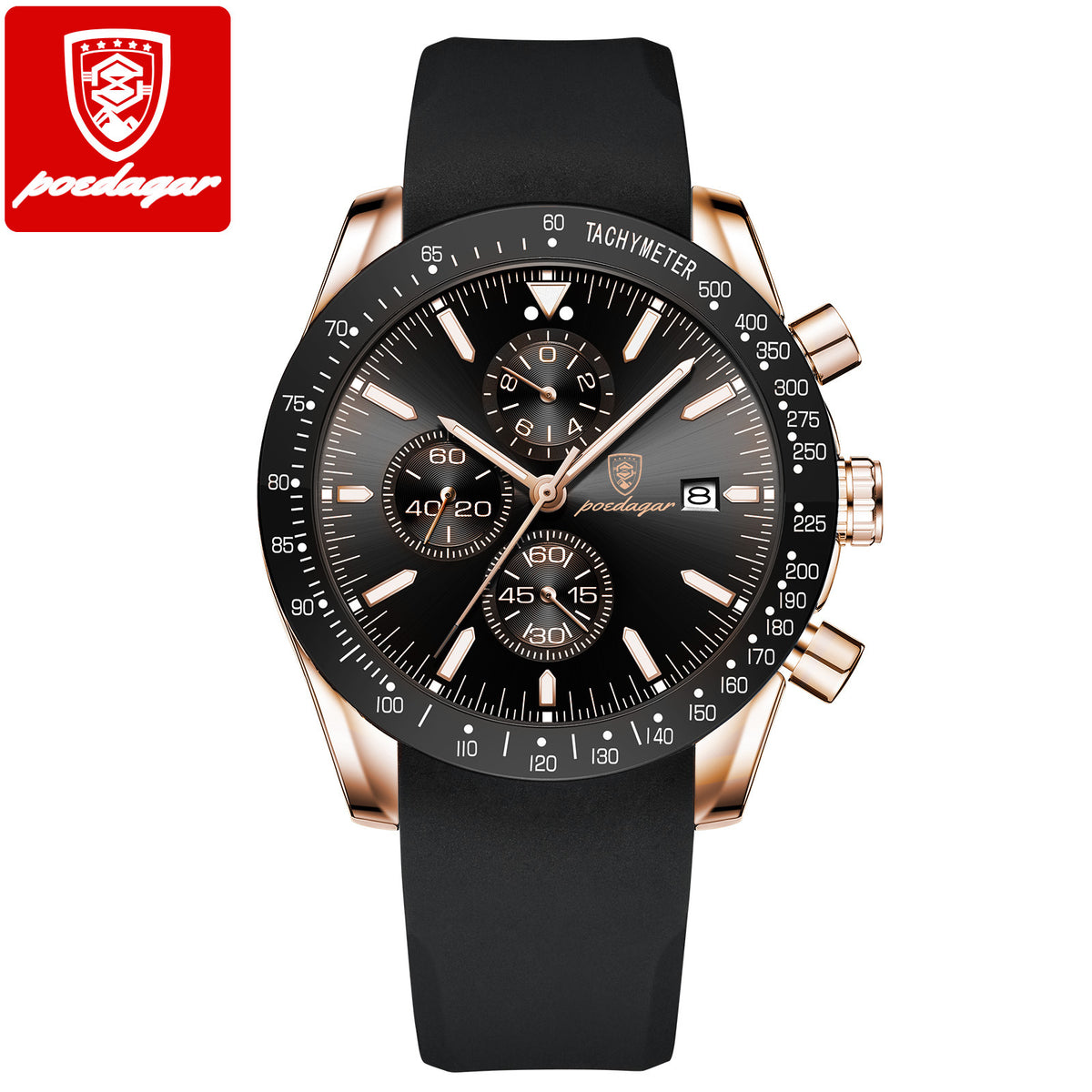 Chronographe Sport homme or rose et noir, bracelet silicone noir