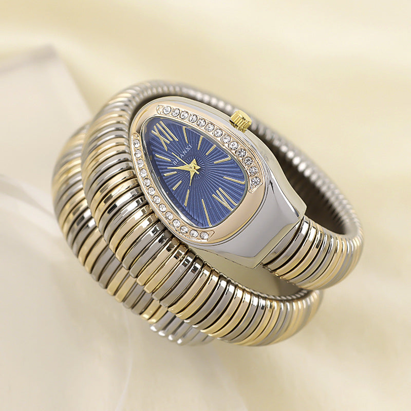Montre BIFANXI Aura bicolore or argent avec cadran bleu