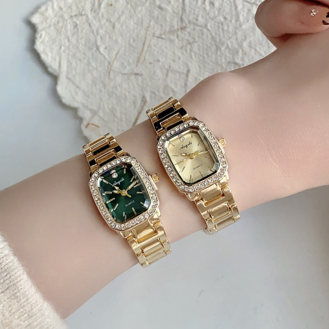 Montres femme Éclat Carré dorées vert et champagne