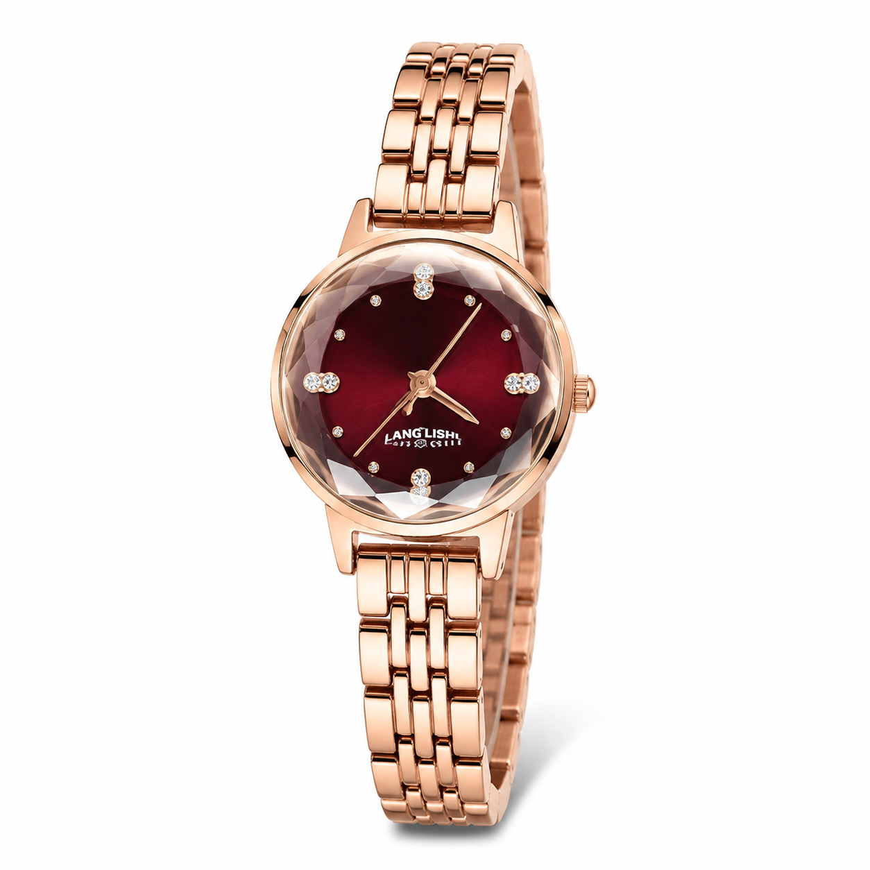 Prisma Rose – montre femme bordeaux vue trois-quarts