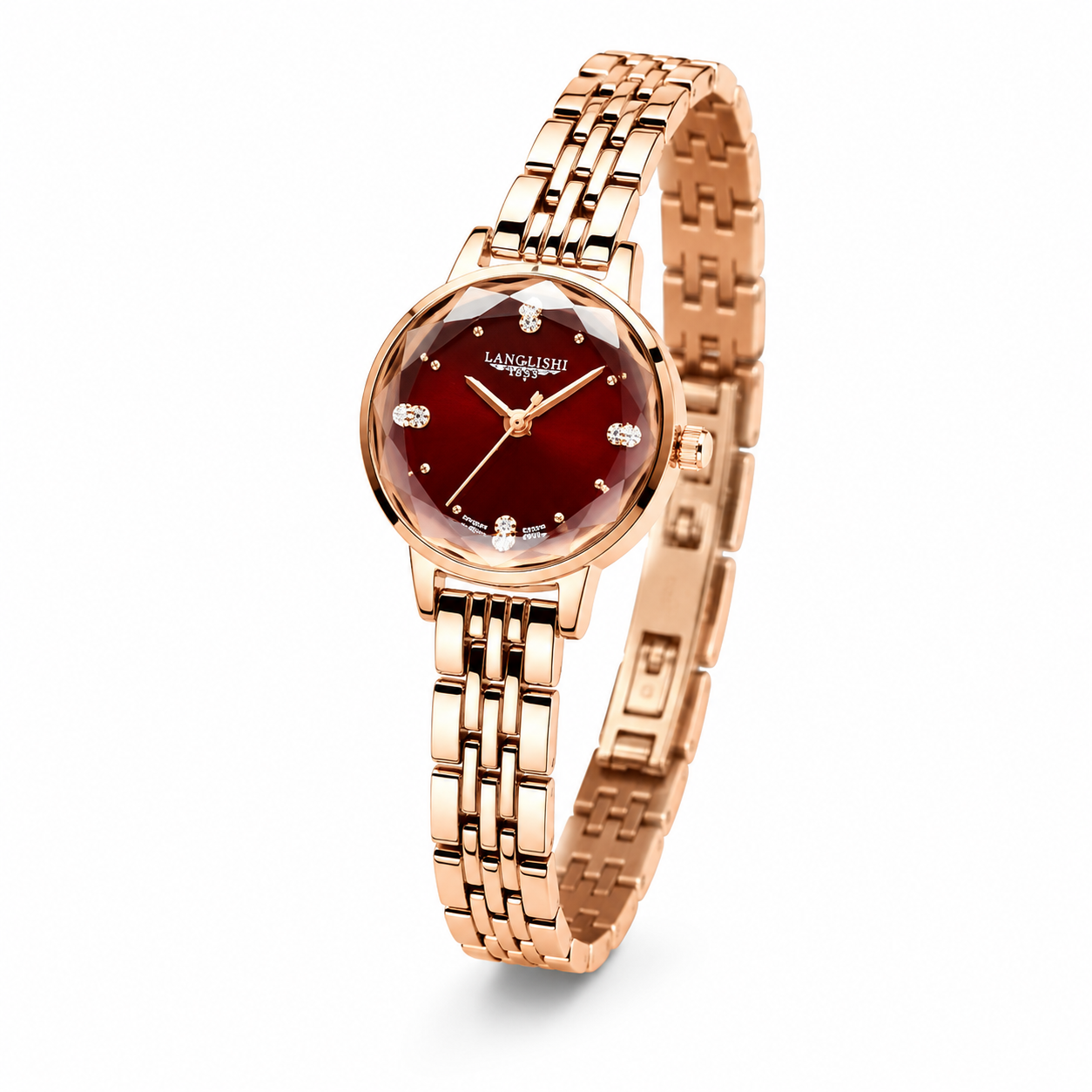 Prisma Rose – montre femme bordeaux vue inclinée