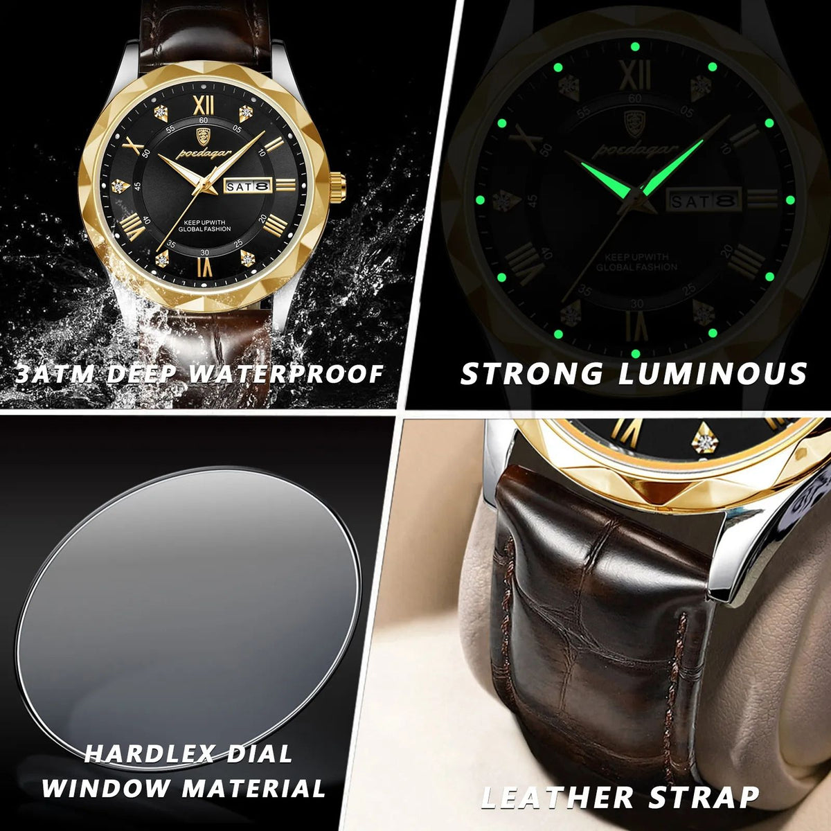 Montre Régence Cuir, étanche 3 ATM et aiguilles lumineuses