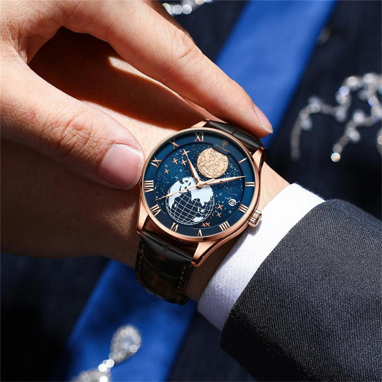 Montre homme POEDAGAR 803 bleu cosmique portée au poignet