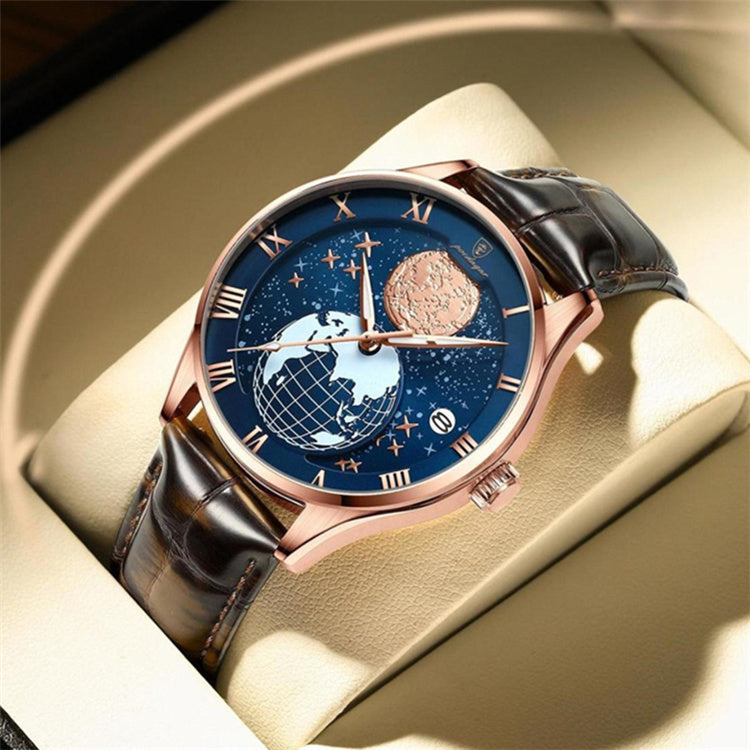 Détail du cadran globe et lune de la montre POEDAGAR 803