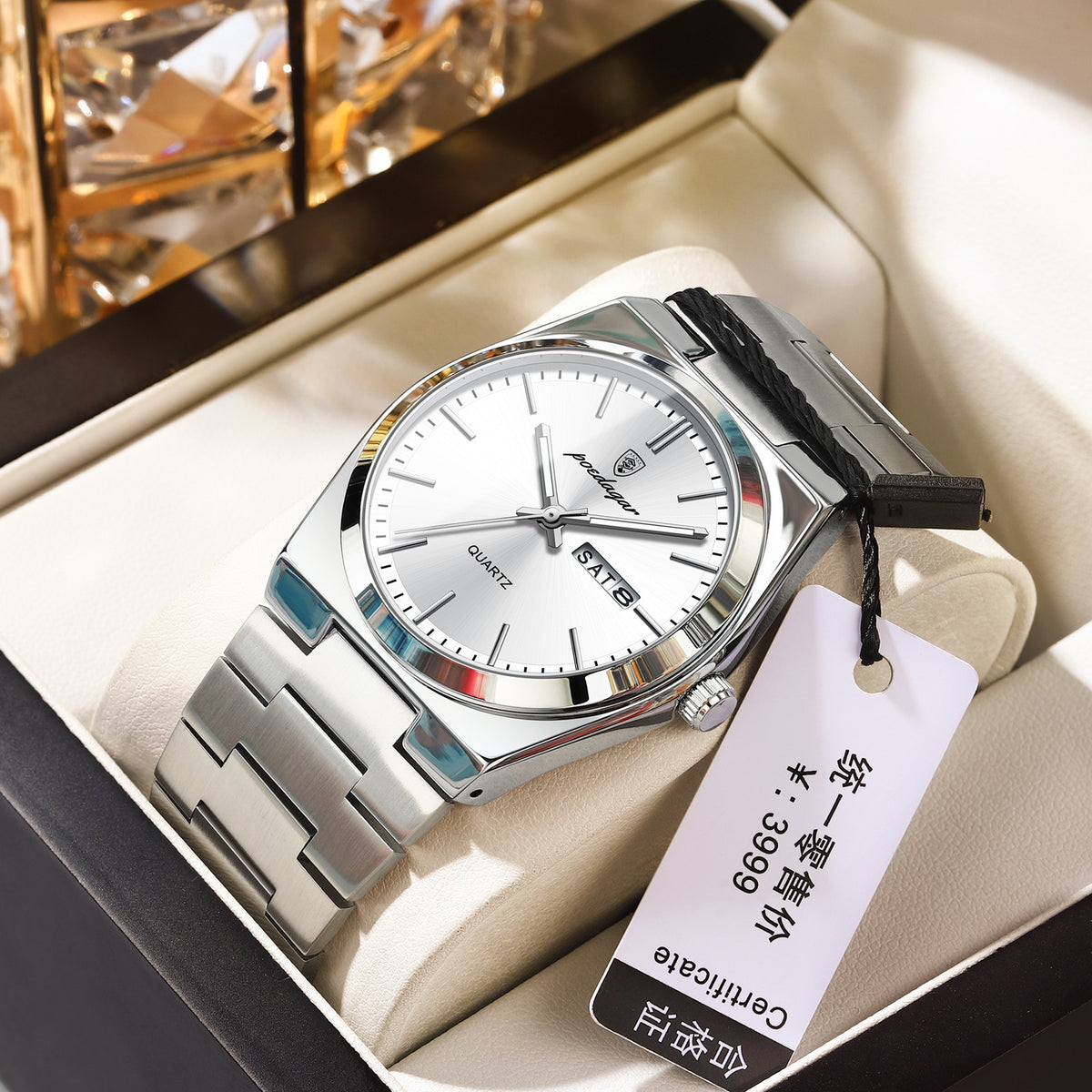 Montre homme Élégance Acier, cadran blanc et bracelet acier