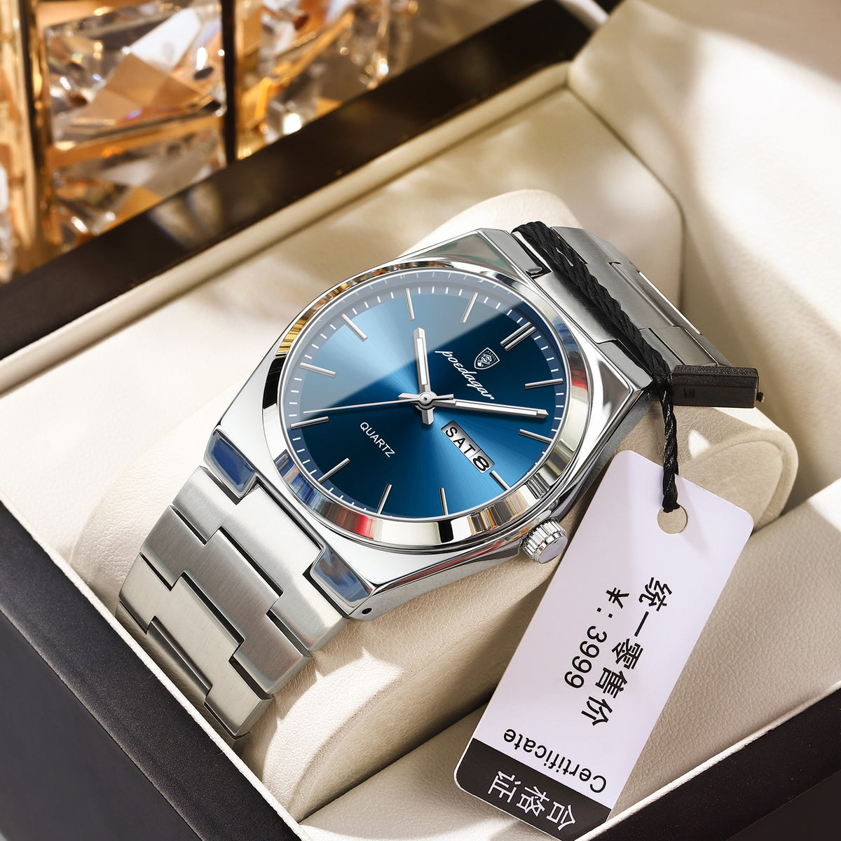 Montre homme Élégance Acier, cadran bleu et bracelet acier