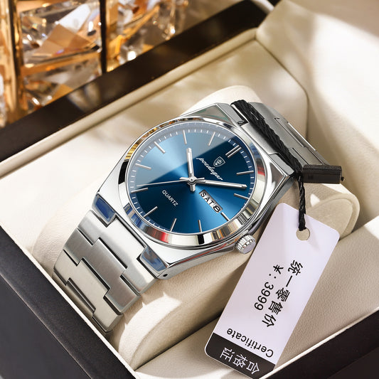Montre homme Élégance Acier, cadran bleu et bracelet acier