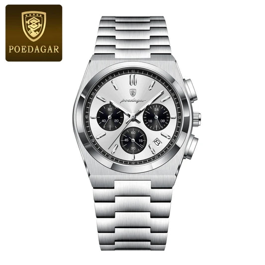 Chronographe Acier, cadran argent à sous-cadrans noirs