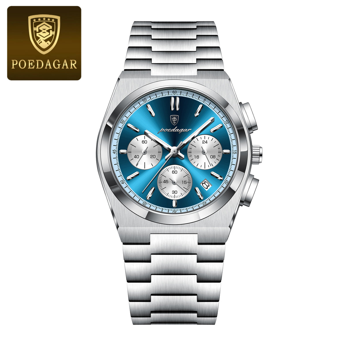 Chronographe Acier homme, cadran bleu et bracelet acier